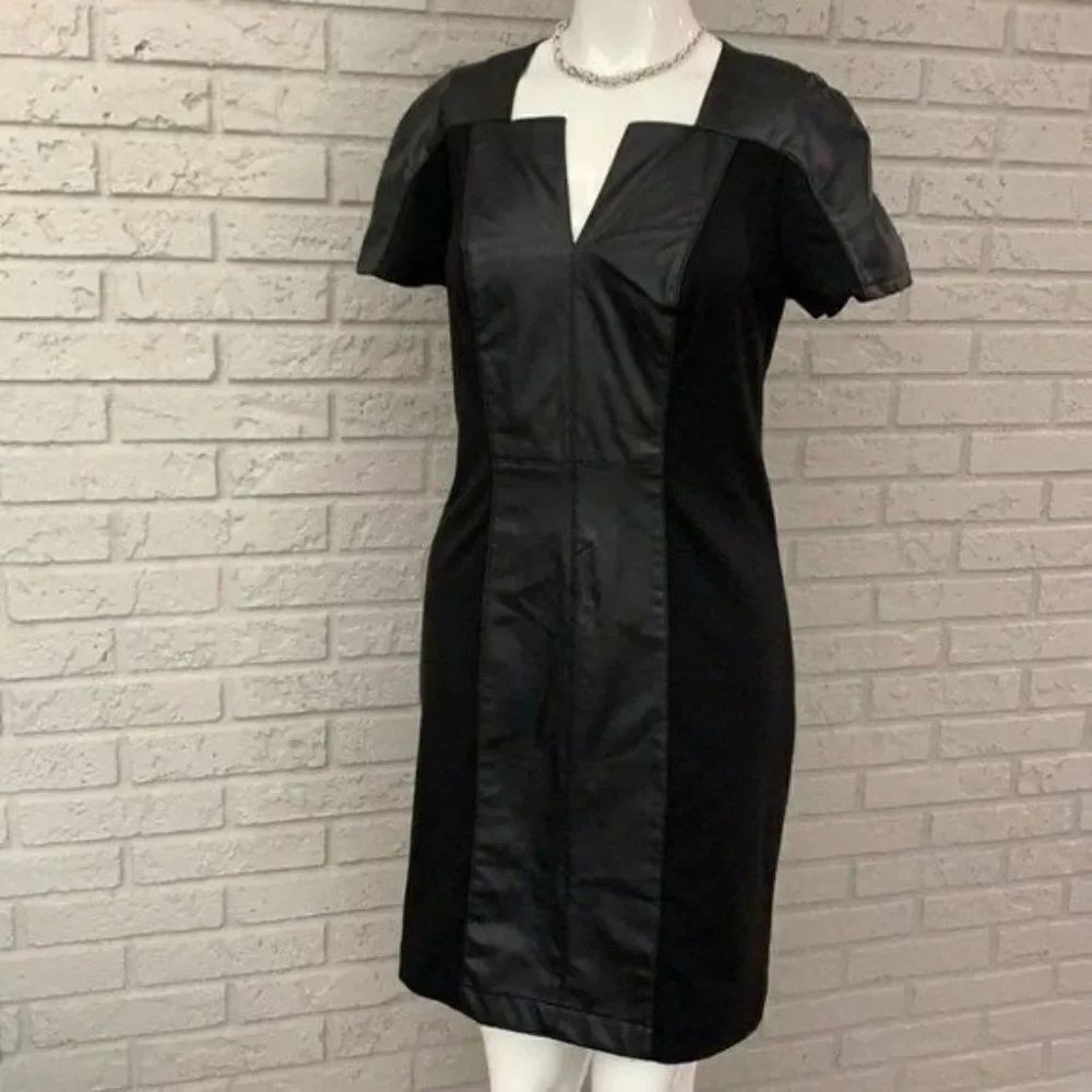 ECI New York Faux Leather Sleek Black Sheath Dress Size 4